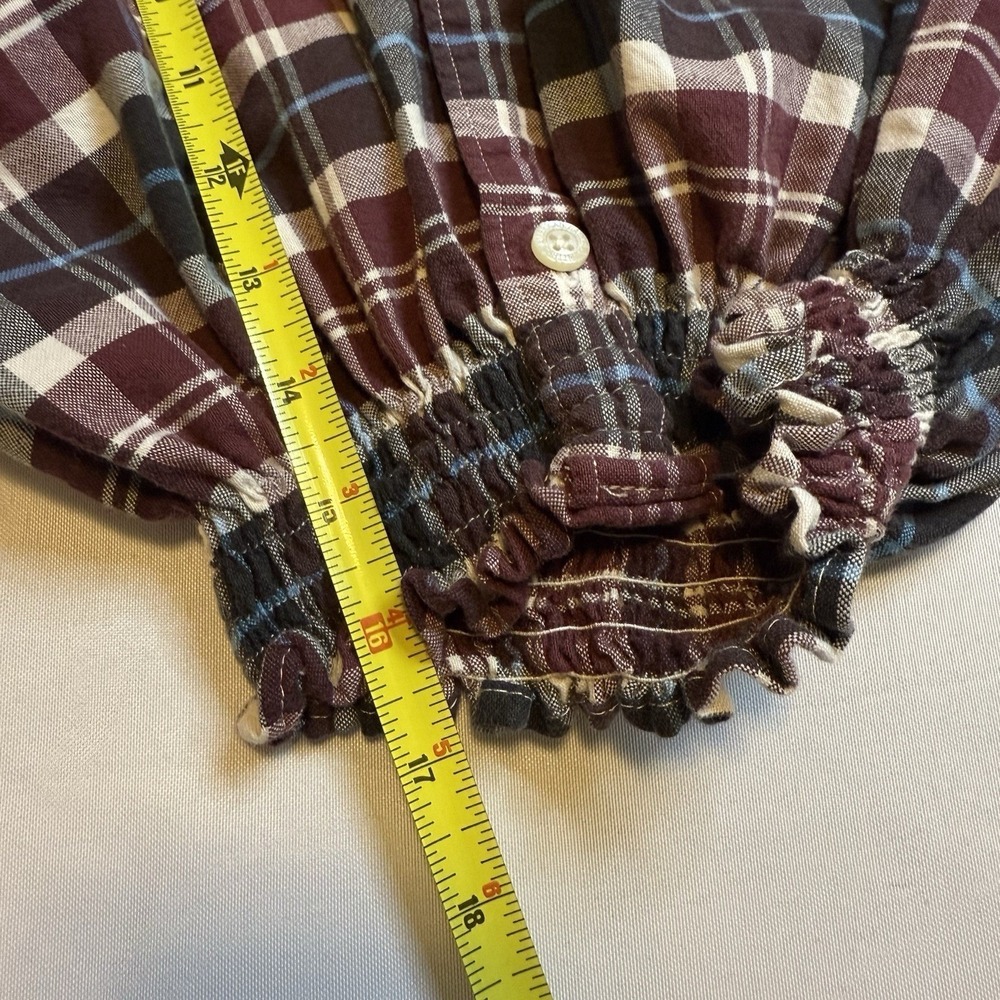 ✨American Eagle Seriously Soft Plaid Western Shirt Short Sleeve Elastic Waist L - Picture 9 of 9